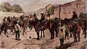 Artilleriecorps zu Pferd auf einer Dorfstrasse, Giovanni Fattori